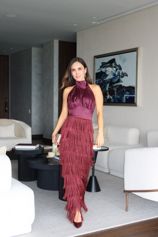 KALILA DRESS BURGUNDY HALTER