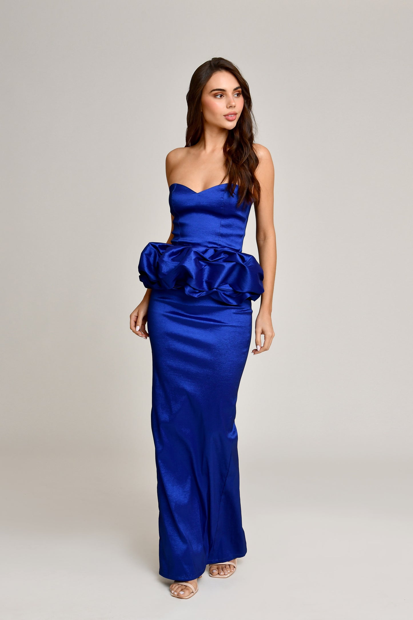 ABDARA ROYAL BLUE NECKLINE DRESS