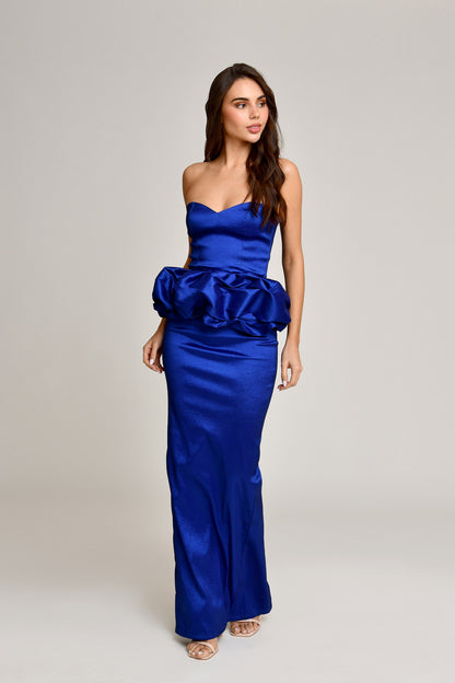 ABDARA ROYAL BLUE NECKLINE DRESS
