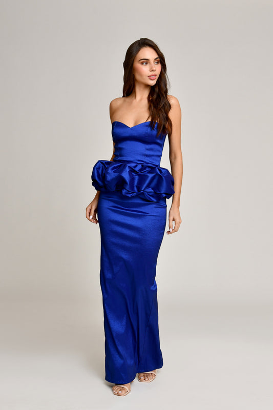 ABDARA ROYAL BLUE NECKLINE DRESS
