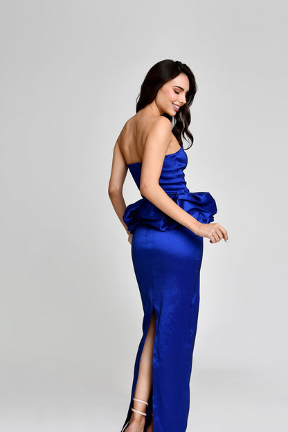 ABDARA ROYAL BLUE NECKLINE DRESS